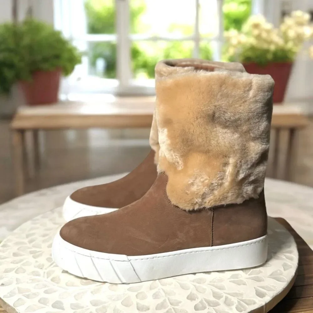 Aquatalia $525 Nelle Womens 7.5 Suede Shearling Waterproof Boots Italian Luxury